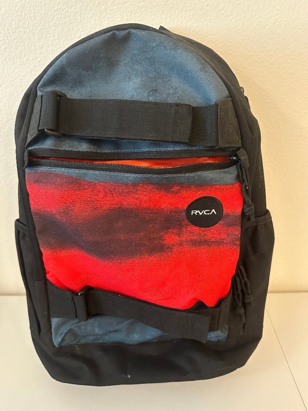 RVCA Red Black Blue Skate Backpack Multi Pocket Good